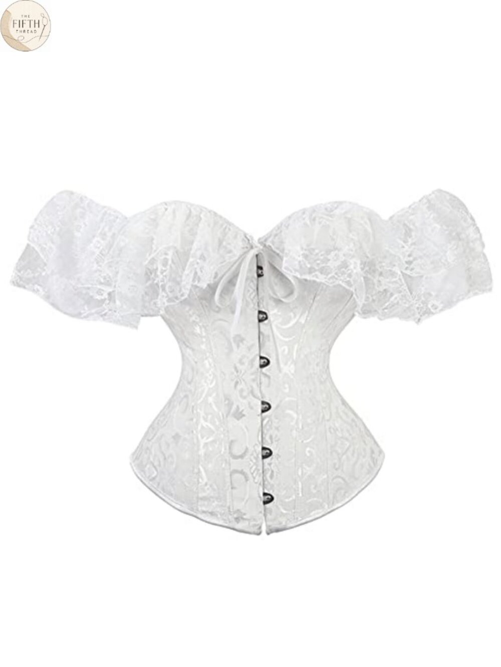Corset Top Overbust Lace Up Bustier Floral Satin Lace Sleeves